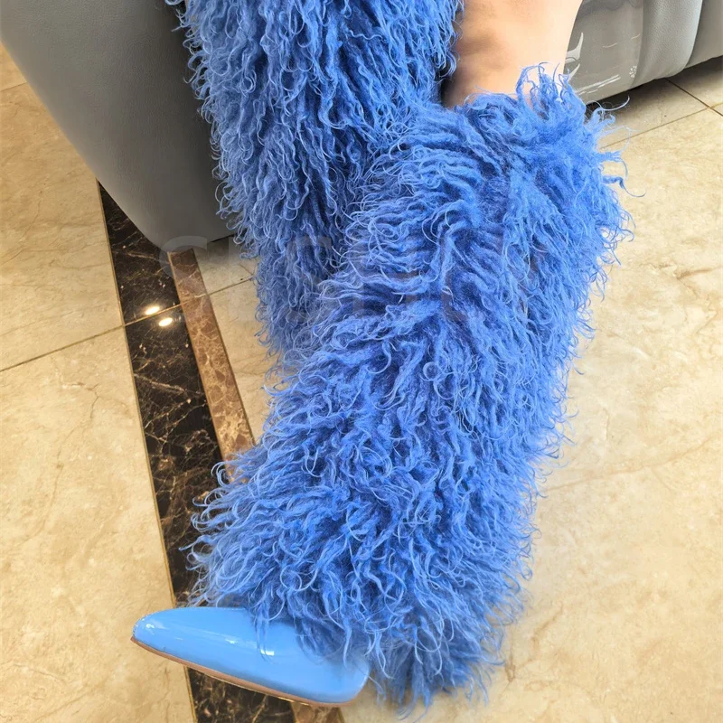 Street Fashion Magazines - 2024 Imitation Wool Knee High Boots