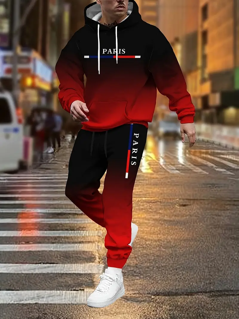 Street Fashion Paris - Gradient Color Paris Tracksuit Outfit Men's