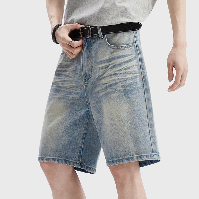 Cargo Pant Wide - Vintage Washed Denim Shorts Men's Loose