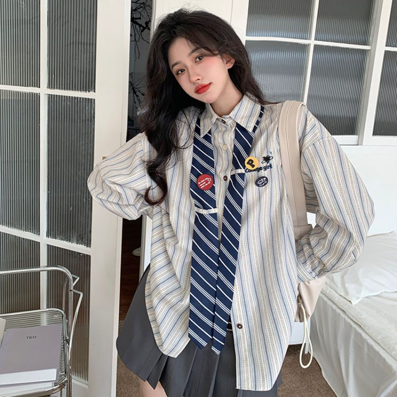 Striped Shirts Women Baggy Pre - Street Fashion Youth recension och pris